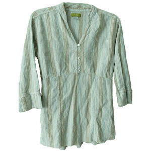 Pulp Brand Women's Shirt Tunic Medium Striped Linen Blend Tie Back Natural